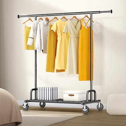 HOKEEPER Clothes Rack Collapsible Clothing Rack Capacity 525LBS Black | Clothing Racks on Wheels Heavy Duty Rolling Clothes Rack for Hanging Clothes for bedroom, Commercial, 22"D x 75"W x 71"H - color: Black
