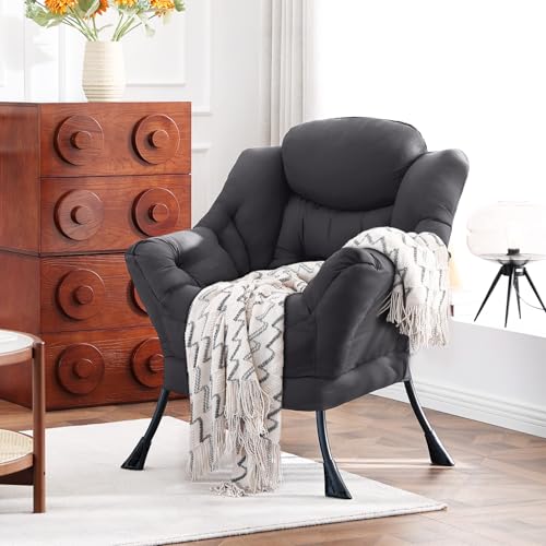 Lazy Chair, Comfy Reading Accent Chair for Bedroom, Darkgrey | Comfy Bedroom Accent Chair with Washable Removable Cover and extra throw pillowfor Living Room Dorm - color: Darkgrey-single
