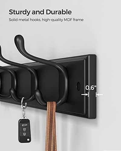 SONGMICS Wall-Mounted Coat Rack, Hook Rack, 4 Dual Metal Hooks, Black | For Coats, Bags, Keys, in the Entryway, Bedroom, Living Room ULHR023B01 - color: Black, size: 1 Pack-4 Hooks