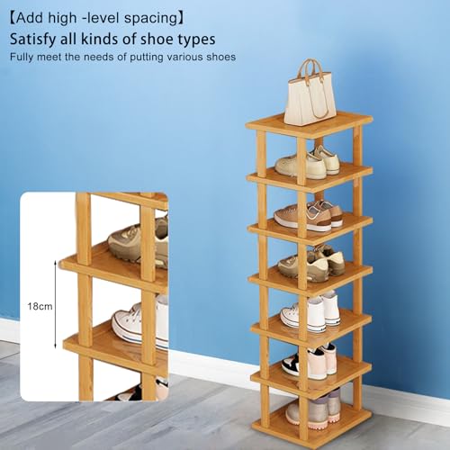 Wood Shoe Rack 5/7/8 Tier - Vertical Shoe Rack for Small Spaces, Tall Narrow Shoe Rack Organizer for Closet Entryway Corner Garage and Bedroom, Skinny Shoe Shelf with Free Stackable DIY (M) - size: Medium