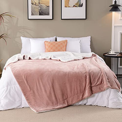 Sherpa Fleece Throw Blanket, Dusty Pink, 50x60 inches | Double-Sided Super Soft Luxurious Plush Blanket Throw Size - color: Dusty Pink, size: 50"×60"