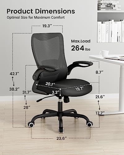 Office Chair, Ergonomic Desk Chair with Adjustable Lumbar Support and Flip up Armrest, Breathable Mesh Computer Chair for Home Office, Black - color: Black