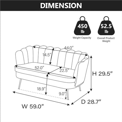 Chifee & Vingol Upholstered Small Loveseat for Small Space with Golden Legs,Black - color: Boucle-black