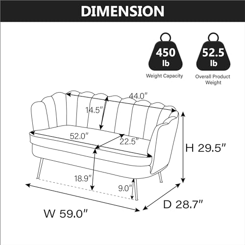 Chifee & Vingol Upholstered Small Loveseat for Small Space with Golden Legs,Black - color: Boucle-black