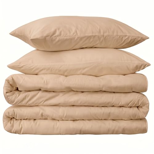 Peru Pima 285 Thread Count Percale Duvet Cover Set Full/Queen — 100% Peruvian Pima Cotton 3-Piece Bedding (1 Duvet Cover + 2 Pillowcases) — Cooling, Breathable, Crisp Hotel Quality — Latte - color: Latte, size: Full/Queen