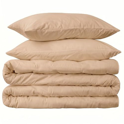 Peru Pima 285 Thread Count Percal King/Cal King Duvet Cover Set - 100% Peruvian Pima Cotton, 3 Piece (1 Cover, 2 Pillowcases) - Cooling, Crisp, Deep Pocket, Hotel Quality Bedding - Latte - color: Latte, size: King/Cal King