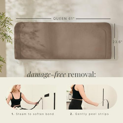 Hearth & Harbor Wall Mounted Queen Headboard Only, Bed Headboard Queen Size | Easy Assemble, Floating Peel & Stick, Upholstered Boucle, 3D Stitched Wall Panels, 5 Strips of 3M Tape Included, Mocha Brown - color: 04-mocha Brown, size: Queen