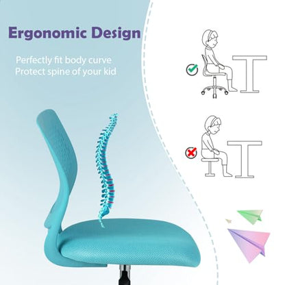 POWERSTONE Small Home Office Desk Chair, Swivel Rolling Study Computer Chair, Adjustable Height Task Chair with Armless Mid Back, Upholstered Mesh Seat,Turquoise - color: Urquoise