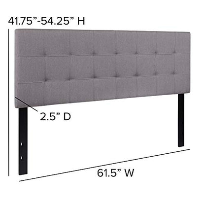 EMMA + OLIVER Light Gray Queen Quilted Tufted Headboard | Adjustable Bed Rail Slots, Fabric Upholstered - color: Light Gray, size: Queen
