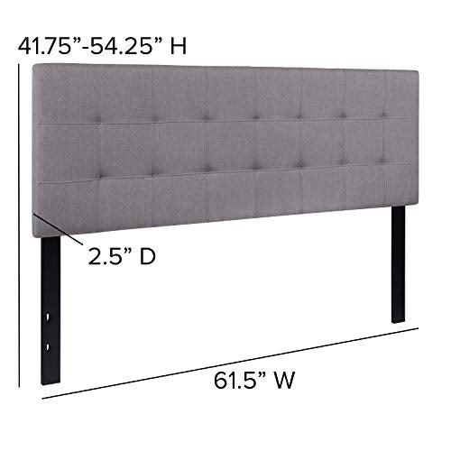 EMMA + OLIVER Light Gray Queen Quilted Tufted Headboard | Adjustable Bed Rail Slots, Fabric Upholstered - color: Light Gray, size: Queen