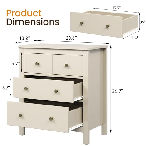 RoyalCraft 3 Drawer Nightstand, 27'' Wood Bedside Table with Storage Drawers, Modern Bedroom Storage Cabinet for Entryway, Hallway, Beige - color: Beige