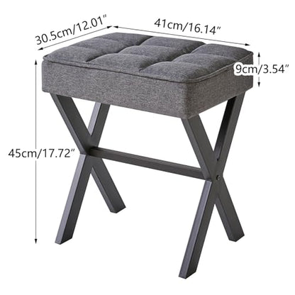 IBUYKE Square Makeup Stool with X-Leg, Linen Vanity Chair, Dark Gray LG-70G | Footrest Ottoman Seat Multi-Use Small Side Table Bedroom Living Room - color: Dark Grey, size: 17.72"-Linen