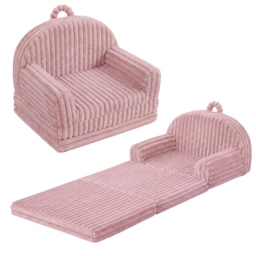 Blissful Diary Kids Couch, 2-in-1 Soft Kids Sofa, Kids Sofa Chair, Comfy Kids Furniture for Playroom, Reading & Play, Fuzzy Blush Pink - color: Fuzzy Blush Pink