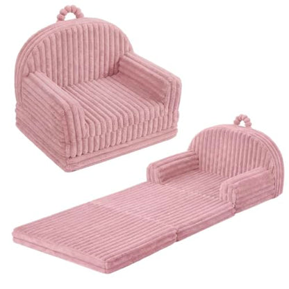 Blissful Diary Kids Couch, 2-in-1 Soft Kids Sofa, Kids Sofa Chair, Comfy Kids Furniture for Playroom, Reading & Play, Fuzzy Blush Pink - color: Fuzzy Blush Pink