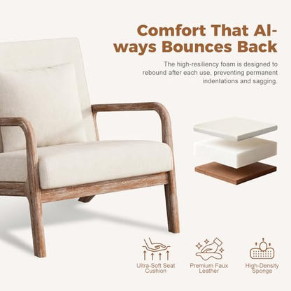 Modern Accent Chairs Set of 2,Upholstered Reading Arm Chair with Lumbar Pillow & Solid Wood Frame, Living Room Chairs, Breathable Linen,Beige - color: New Arrival - Beige, Linen, New Armrest, size: Set of 2