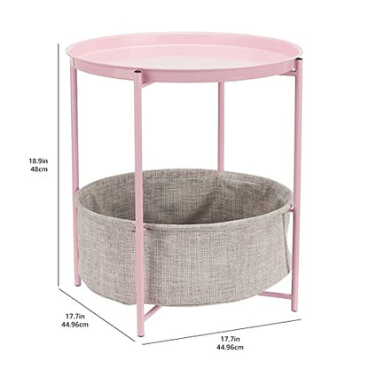 Amazon Basics Round End Table with Storage Bin, Easy Assembly, Bedroom Accent Table, 17.7" D x 17.7" W x 18.9" H, Dusty Pink | Side Table - color: Dusty Pink