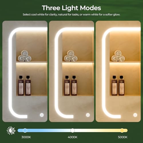 Lighted Bathroom Medicine Cabinet with Mirror, LED Bathroom Vanity Mirror with Storage, 3 Color Temperatures, Wall Mounted Bathroom Cabinet, Adjustable Shelves, Touch-Sensitive Control, White