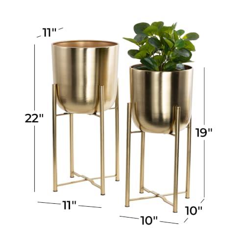 CosmoLiving by Cosmopolitan Metal Dome Planters, Set of 2, 19", 22"H, Gold | Large planter pots with removable plant stand indoor outdoor use, not watertight