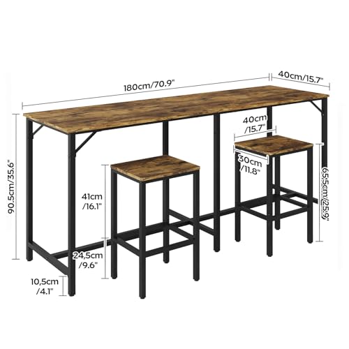 70.9" Bar Table and Chairs Set, Dining Table and Chair Sets, 3 Piece Counter Height Table and 2 Stools, Kitchen Table for Home Restaurant, Bar, Rustic Brown BT09BR - color: Rustic Brown + Black
