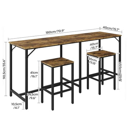 70.9" Bar Table and Chairs Set, Dining Table and Chair Sets, 3 Piece Counter Height Table and 2 Stools, Kitchen Table for Home Restaurant, Bar, Rustic Brown BT09BR - color: Rustic Brown + Black