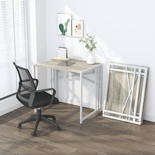 Lutown-Teen Small Folding Desk 32 Inch, Beige | No Assembly Required Small Office Desk, Writing Gaming Computer Camping Desk for Small Spaces - color: Beige, size: 32 Inch