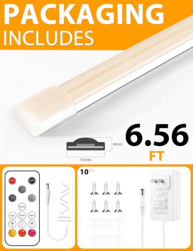 Lamomo COB LED Strip Lights 6.56Ft, Natural White Dimmable Self-Adhesive Led Rope Light with Remote, Flexible Cuttable Waterproof 3000K Silicone Neon Tape Light for Bedroom, Cabinet, 10mm Width - color: Natural White, size: 6.56Ft