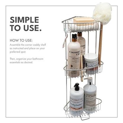 ToiletTree Products Stainless Steel Floor Shower Caddy - Corner Caddy Shelf for Bathroom and Bath Storage - Rust-Proof Caddy for Shampoo, Soap, and More