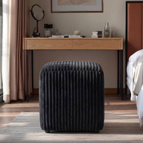 Modern Square Vanity Stool, Small Striped Pattern Ottoman, Cute Velvet Foot Stool, Tufted Fabric Footrest, Upholstered Vanity Chair, Stool for Makeup, Bedroom, Living Room (2, Square-Black) - color: Square-black