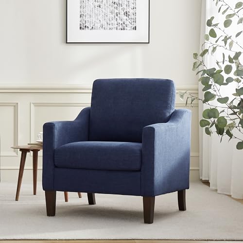 VKNOW Accent Chairs, Living Room Chairs with Wood Legs, Blue | Mid Century Armchair, Flexible Cushion, No Tool Assembly, Removable Cushion, Upholstered Single Sofa For Living Room, Bedroom - color: Navy Blue