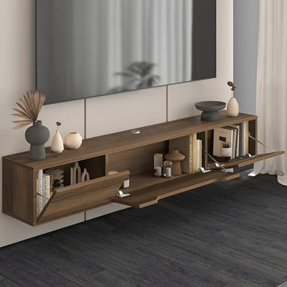 Atelier Mobili Floating TV Stand for Up to 80 Inch TVs – Wall Mounted Media Console with Handle-Free Doors – Modern Entertainment Center with Hidden Storage – White and Oak Finishes (Walnut) - color: Walnut