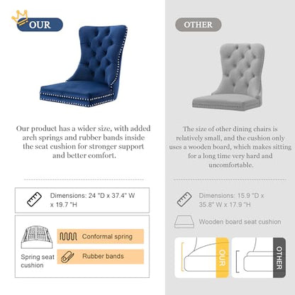 Virabit Tufted Dining Chairs Set of 6, Velvet Upholstered Dining Chairs with Nailhead Back and Ring Pull Trim, Solid Wood Dining Chairs for Kitchen/Bedroom/Dining Room (Blue) - color: Blue, size: set of 6