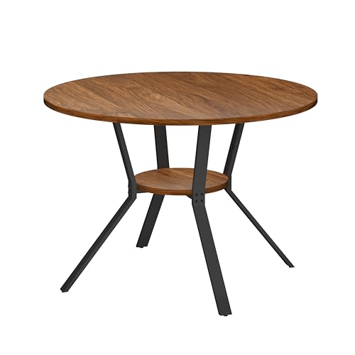 Wildhome Round Dining Table for 2-4, 43 Inch Dining Room Kitchen Table with 1-Tier Storage Shelf, Modern Farmhouse Dinner Furniture with Adjustable feet,Oval Circle (43in-Walnut) - color: 43in-air-walnut