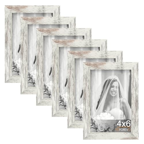 TOFOREVO 4x6 Picture Frames Set of 6, Distressed White | Wood Grain Design, Wall Mounting or Tabletop Display, for Christmas Mother's Day Father's Day birthday - color: Distressed White, size: 4x6