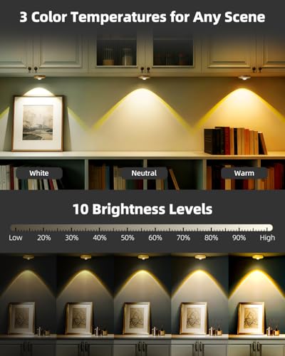 Rechargeable Puck Lights with Remote Control, 1500mAh Battery Operated Tap Lights, Dimmer & Timer Under Cabinet, Wireless LED Stick-On for Closet, Bedroom, Kitchen - Gold 12Pcs - color: Gold