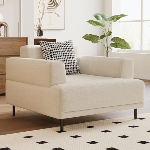 Modern Fabric Accent Chair, Mid-Century Single Cloud Armchair | Wide Armrest 1-Seater Deep Seat Sofa with Low Back,Metal Legs,Upholstered Cushion for Reading, Ideal for Living Room,Bedroom - size: 40.55inch-Armchair