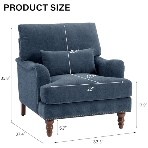 Mid-Century Modern Accent Chair with Lumbar Pillow, Navy, 2 Pack | Upholstered Chenille Armchair, Solid Wood Frame & Legs, Comfy Reading Lounge Sofa for Living Room Bedroom, & Small Spaces - color: Chenille Navy, size: 2 Seat
