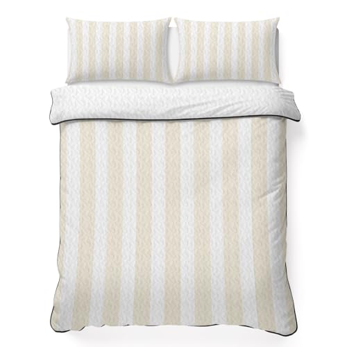 Minimalist Abstract Stripe Art Quilt Set Twin XL Size, Lightweight Summer Bedspread,Modern Cream and White Line Soft Coverlet Bedding Set for All Season - 3 Pieces (1 Quilt,2 Pillow Shams) - color: Beige, size: Twin XL