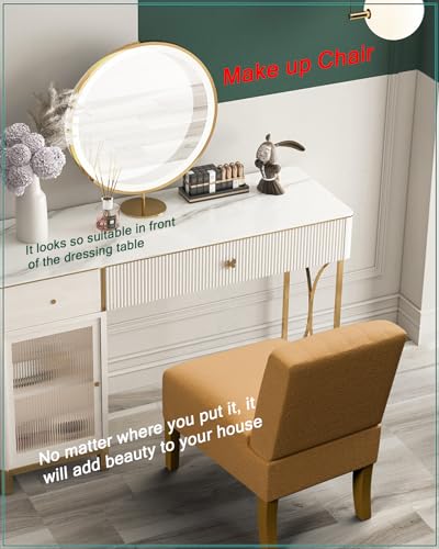 VIRRMO Armless Accent Chairs Set of 2 for Living Room, Modern Slipper Chair Living Room Chairs with Solid Wood Legs,Makeup Vanity Chair Fabric Comfy Upholstered Arm Chairs Accent Chairs,Yellow - color: Yellow