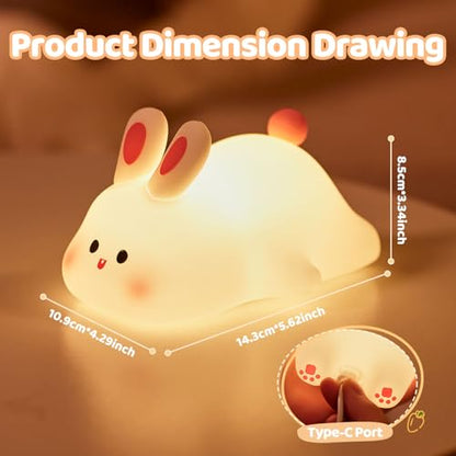 Rytinazzz Silicone Night Light for Kids, 50H Long Battery Big Face Rabbit Lamp, Gift for Kids, Soft Dimmable Bedside Light, Rechargeable Tap Control - color: Rabbit