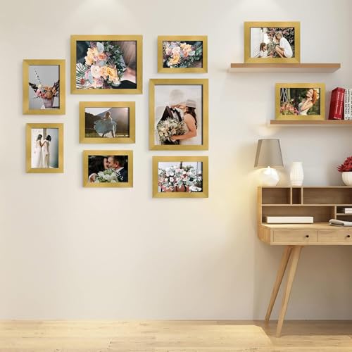 LUCKYLIFE Picture Frames Collage Wall Decor 10-Pack, Gallery Wall Frame Set with 8x10 5x7 4x6, Gold - color: Gold