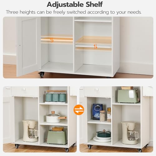 HOOBRO Kitchen Island, Storage Cabinet with Drawer, Kitchen Cart with Spice and Towel Rack, Saving Space, Easy Assembly, for Living Room, White and Natural WN12ZD01 - color: White + Natural