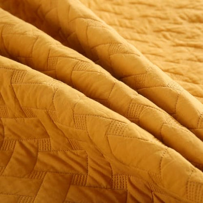 Wistown Cotton Queen Bedspread Quilt Bedding Set, Yellow | 3 Pieces Reversible Lightweight Soft Coverlets Comforters, All Seasons, Weave Stitching Pattern - color: Yellow Weave Pattern, size: Queen (90 by 98inch)