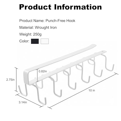 Coffee Mug Holder Under Cabinet, Clip-On No-Drill Coffee Cup Hooks, Self Adhesive Mug Holder Rack for Kitchen, Closet, Bathroom, White, 12 Hooks - color: White, size: 12 Hooks
