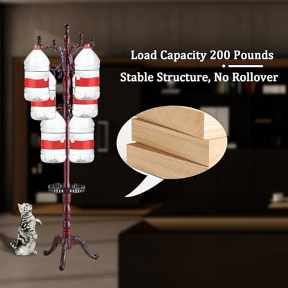 Coat Racks FreeStanding with 14 Hooks, Natural Wood Coat Rack with Solid Round Base, Adjustable Height Coat Racks, Easy Assembly for Hallway, Bedroom and Office (Reddish brown-Tray) - color: Reddish brown-Tray