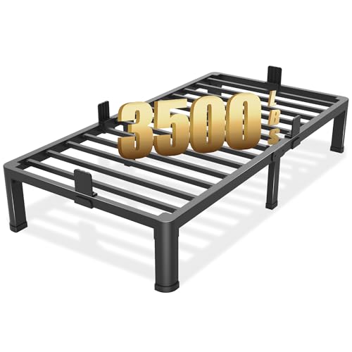 10 inch Twin Bed Frame with Round Corner Legs Mattress Slide Stopper,Low Profile Heavy Duty Metal Platform,No Box Spring Needed,Steel Slat Support,Easy Assembly,Noise Free - size: Twin, style: 10 inch