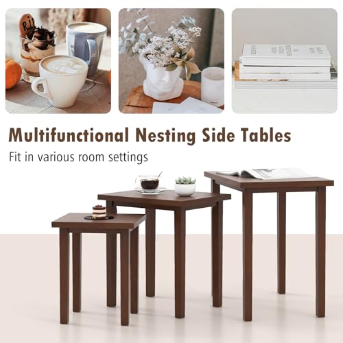 Giantex Nesting Tables Set of 3, Farmhouse Stacking Side Table with Rubber Legs, Wooden Rectangle Accent End Table, Nesting Coffee Tables for Living Room Bedroom (Walnut) - color: Walnut