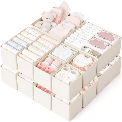 Drawer Organizer, 16 Pack Baby Dresser Organizer for Nursery, Foldable Closet Organizers and Storage Dresser Dividers for Clothes, Socks, Scarves, Ties (Beige) - color: Beige