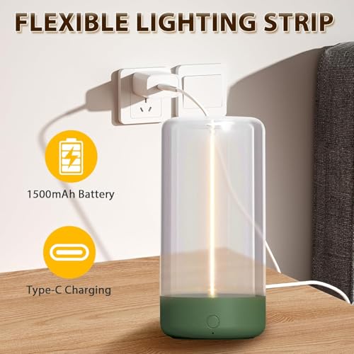 Mini Minimalist Table Lamp, Rechargeable Night Stand Lamp, Dark Green - color: Dark Green
