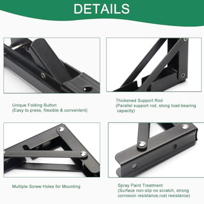 2 Pcs 12'' 304 Stainless Steel Collapsible Triangle Shelf Bracket | Heavy Duty, Folding Shelf Brackets, DIY Wall Mounted Folding Table Hinge, Space Saving for Bench Table, With Screws - size: 12 in (2Pcs)