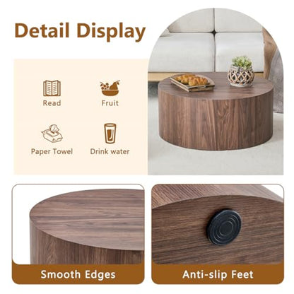 Round Coffee Table, 23.6" Modern Wood Drum Coffee Table, Round Accent Center Table for Living Room Apartment Small Spaces, No Assembly Required - color: 24'' Walnut, size: 24'' Round Coffee Table